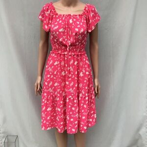 Jessica Simpson Pink Floral Off Shoulder Dress XS Tiered Coquette Prairie Summer